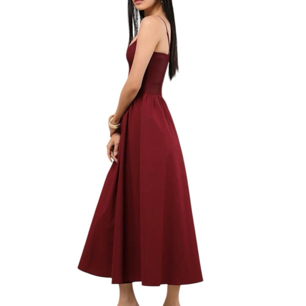 NWD Lulus Tandria Burgundy Smocked Sleeveless Midi Dress Size Large - Picture 2 of 9